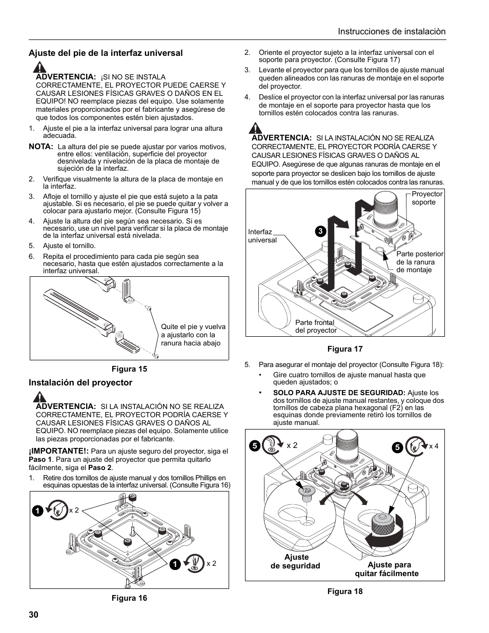 Epson Universal Projector Mount with 3" Extension Column User Manual | Page 30 / 44