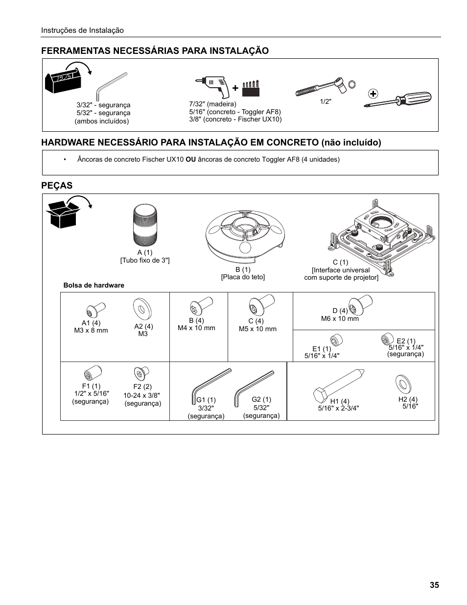 Epson Universal Projector Mount with 3" Extension Column User Manual | Page 35 / 44