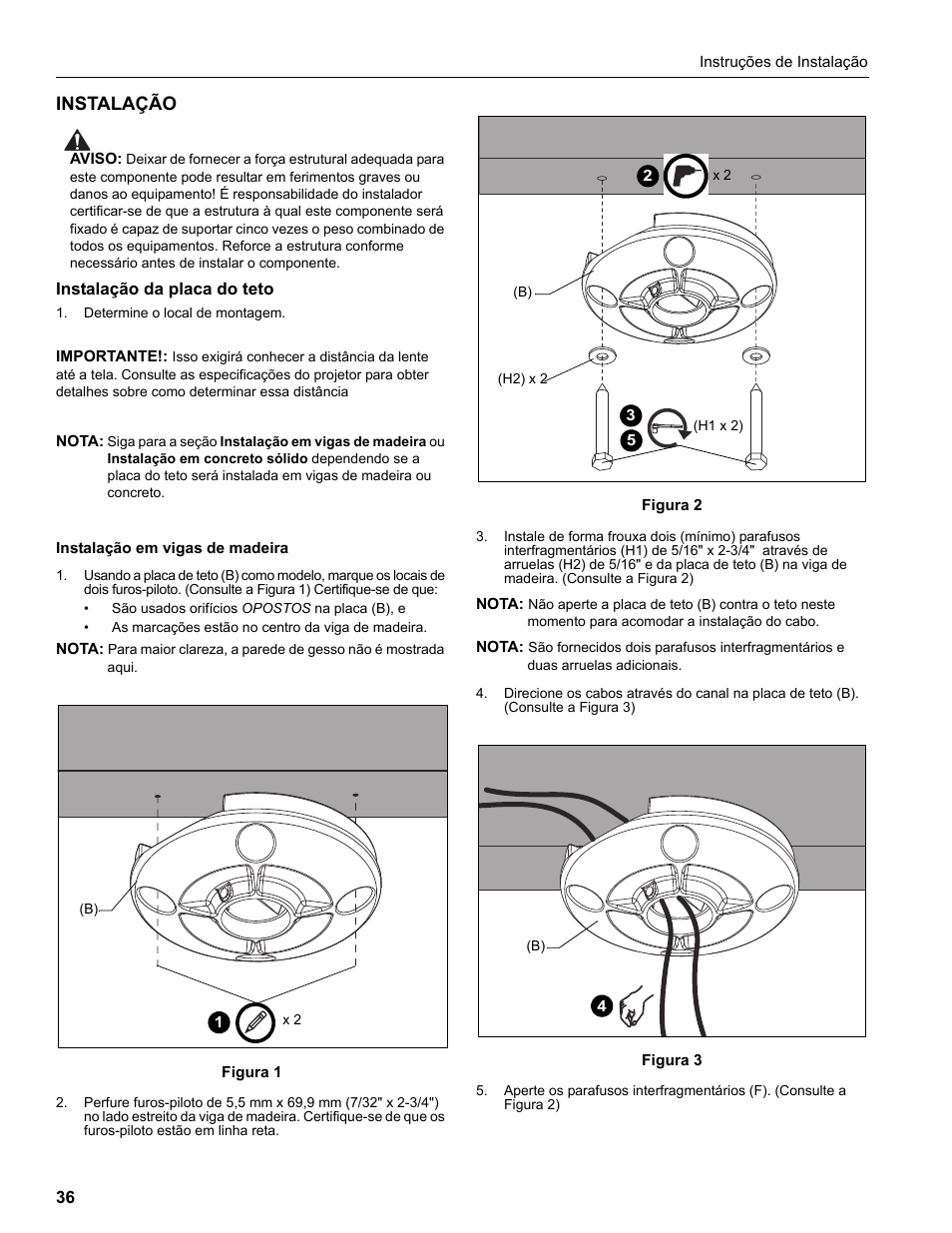 Instalação | Epson Universal Projector Mount with 3" Extension Column User Manual | Page 36 / 44