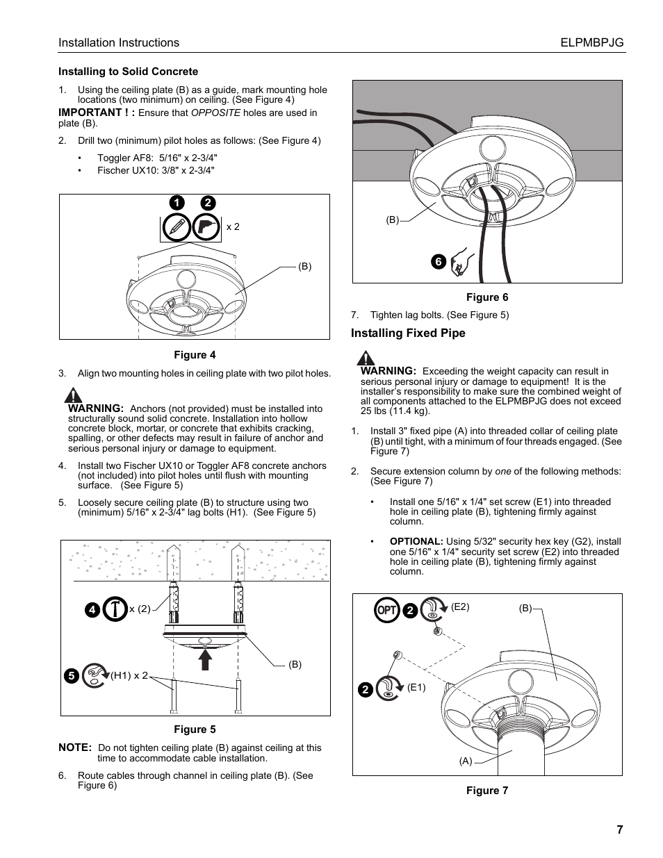 Installing fixed pipe | Epson Universal Projector Mount with 3" Extension Column User Manual | Page 7 / 44