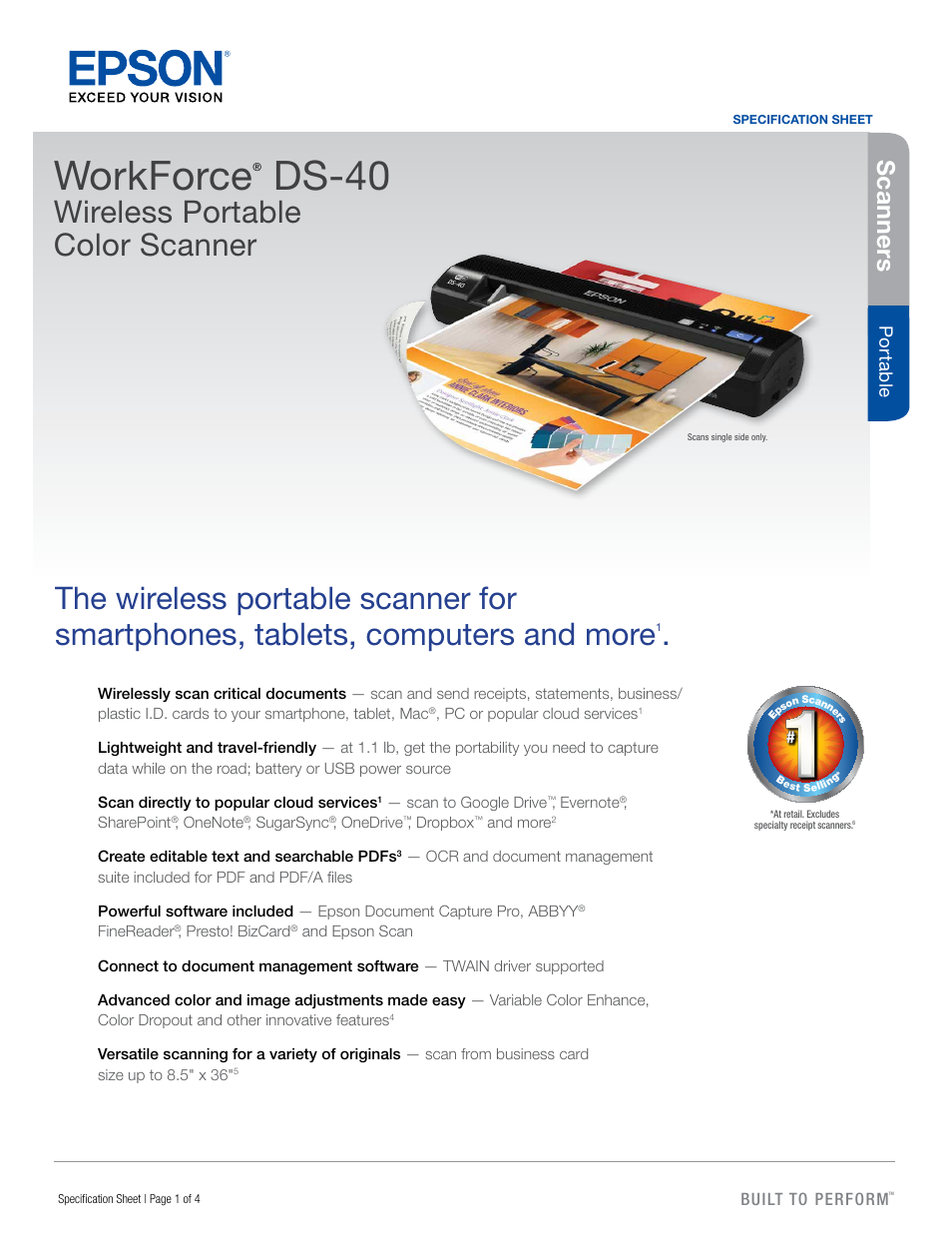 Epson AC Adapter for WorkForce DS-40 Scanner User Manual | 4 pages