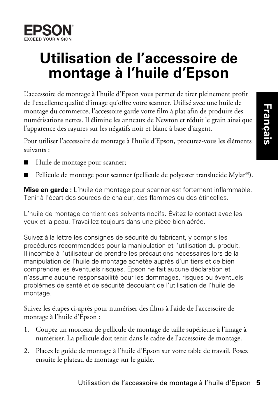 Français | Epson Fluid Mount User Manual | Page 5 / 16