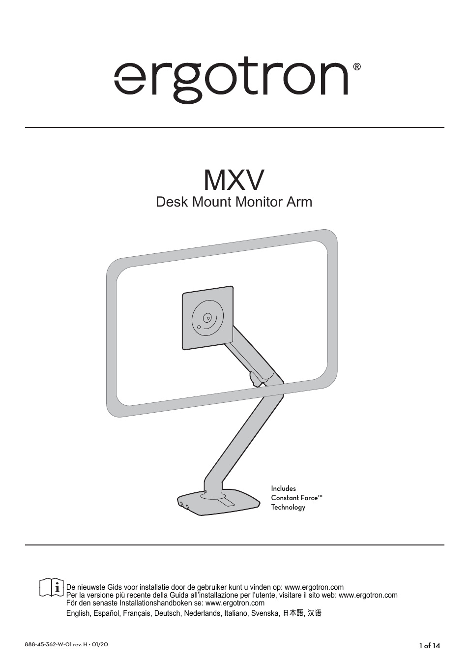 Additional languages, Hvn0rxqw0rqlwru$up | Ergotron MXV Desk Mount Monitor Arm for Displays up to 34" (Black) User Manual | Page 15 / 28