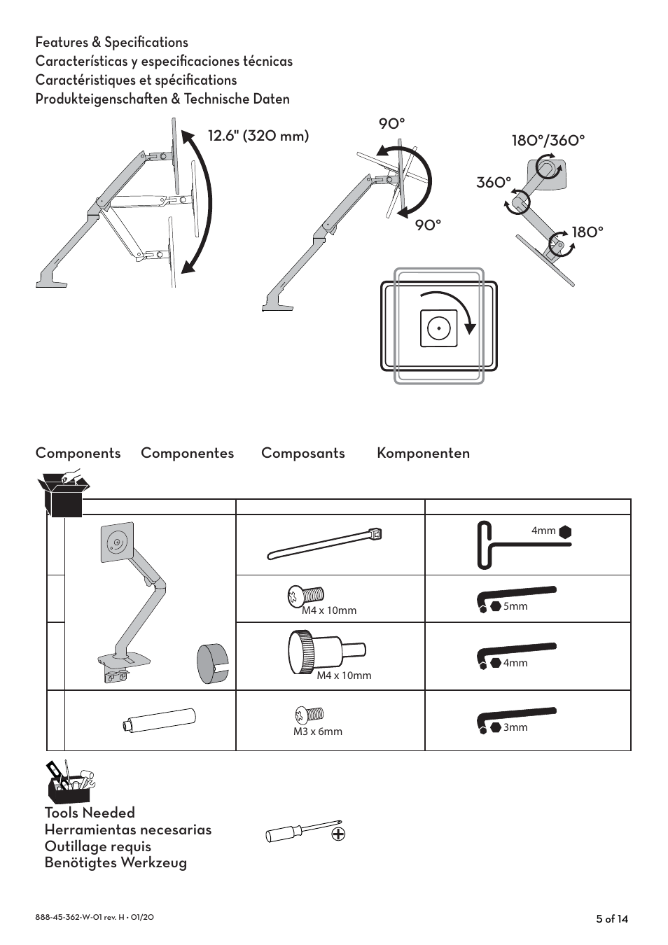 Ergotron MXV Desk Mount Monitor Arm for Displays up to 34" (Black) User Manual | Page 5 / 28