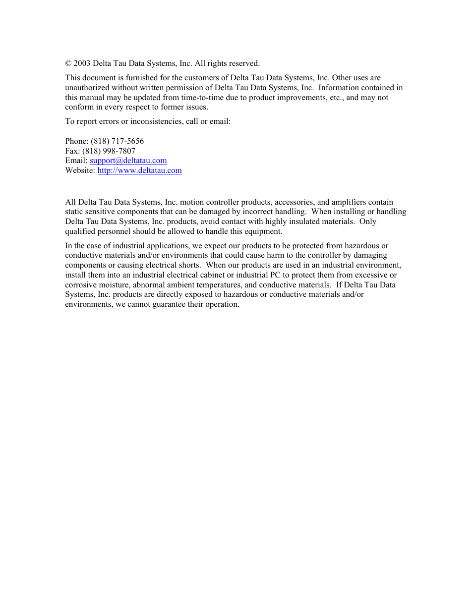 Copyright information, Operating conditions | Delta Tau 3Ax-602646-xUxx User Manual | Page 2 / 40