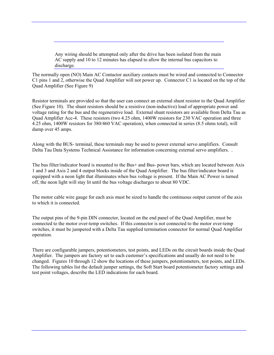 Bus power enable/emergency stop, Shunt and bus, Bus filter/indicator | Motor wiring, Motor over-temp sensor, Jumpers, potentiometers, test points, and leds | Delta Tau 3Ax-602646-xUxx User Manual | Page 25 / 40