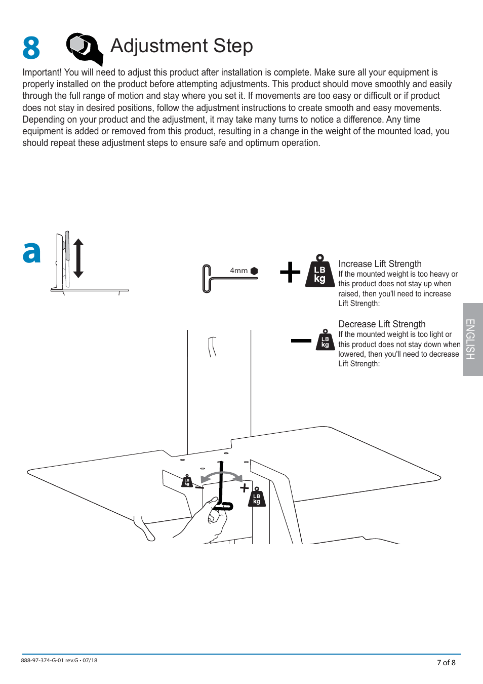 Adjustment step | Ergotron WorkFit Dual Monitor Kit for WorkFit Standing Desks User Manual | Page 7 / 8