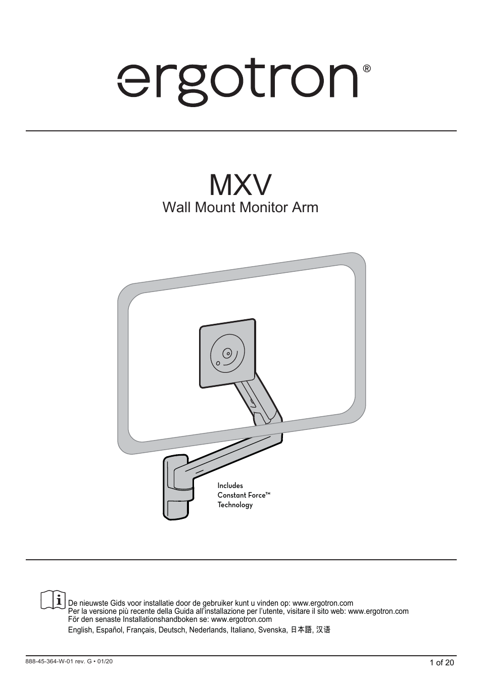 Additional languages, Doo0rxqw0rqlwru$up | Ergotron MXV Wall Monitor Arm for Displays up to 34" (Matte Black) User Manual | Page 21 / 40