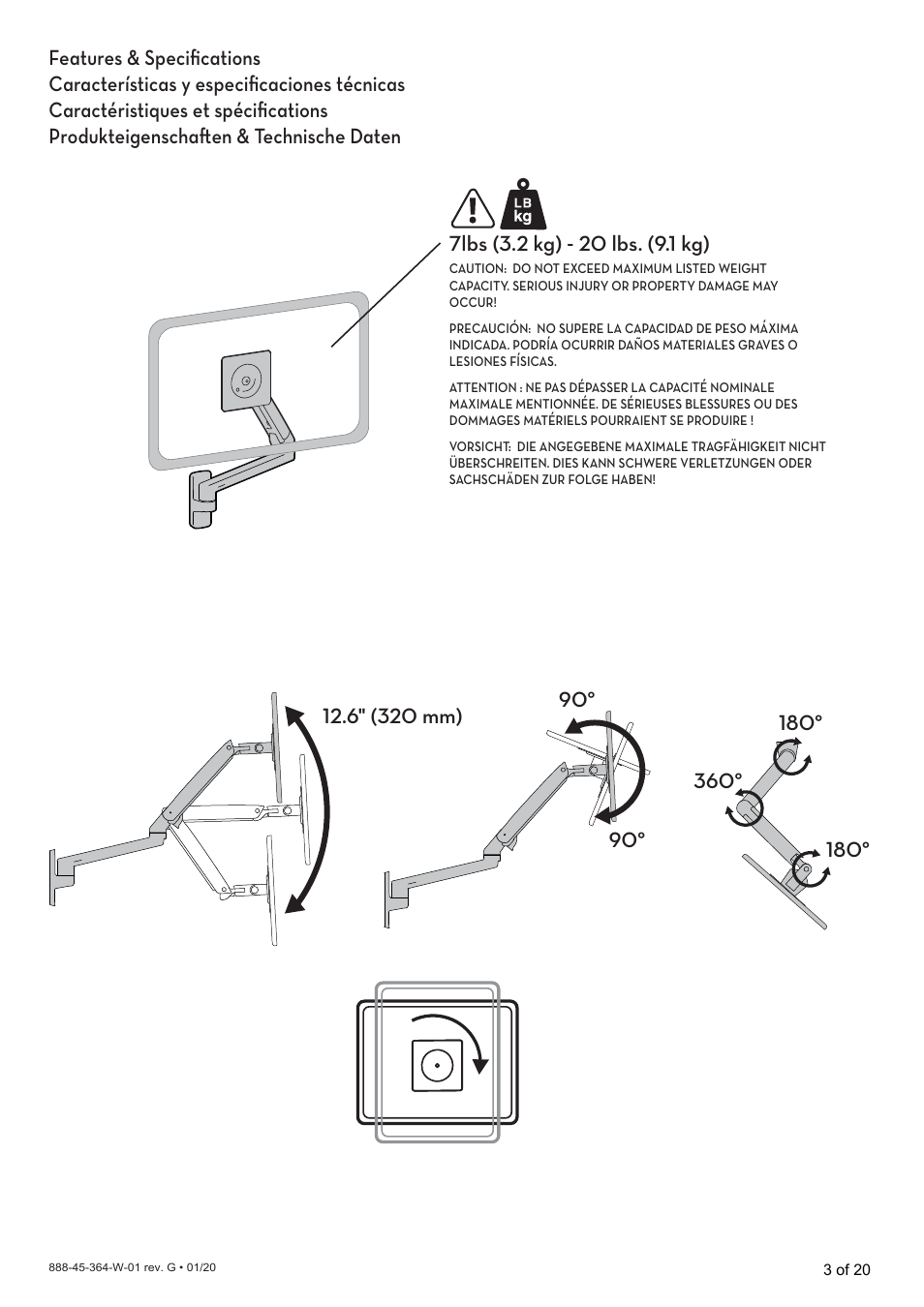 Ergotron MXV Wall Monitor Arm for Displays up to 34" (Matte Black) User Manual | Page 3 / 40