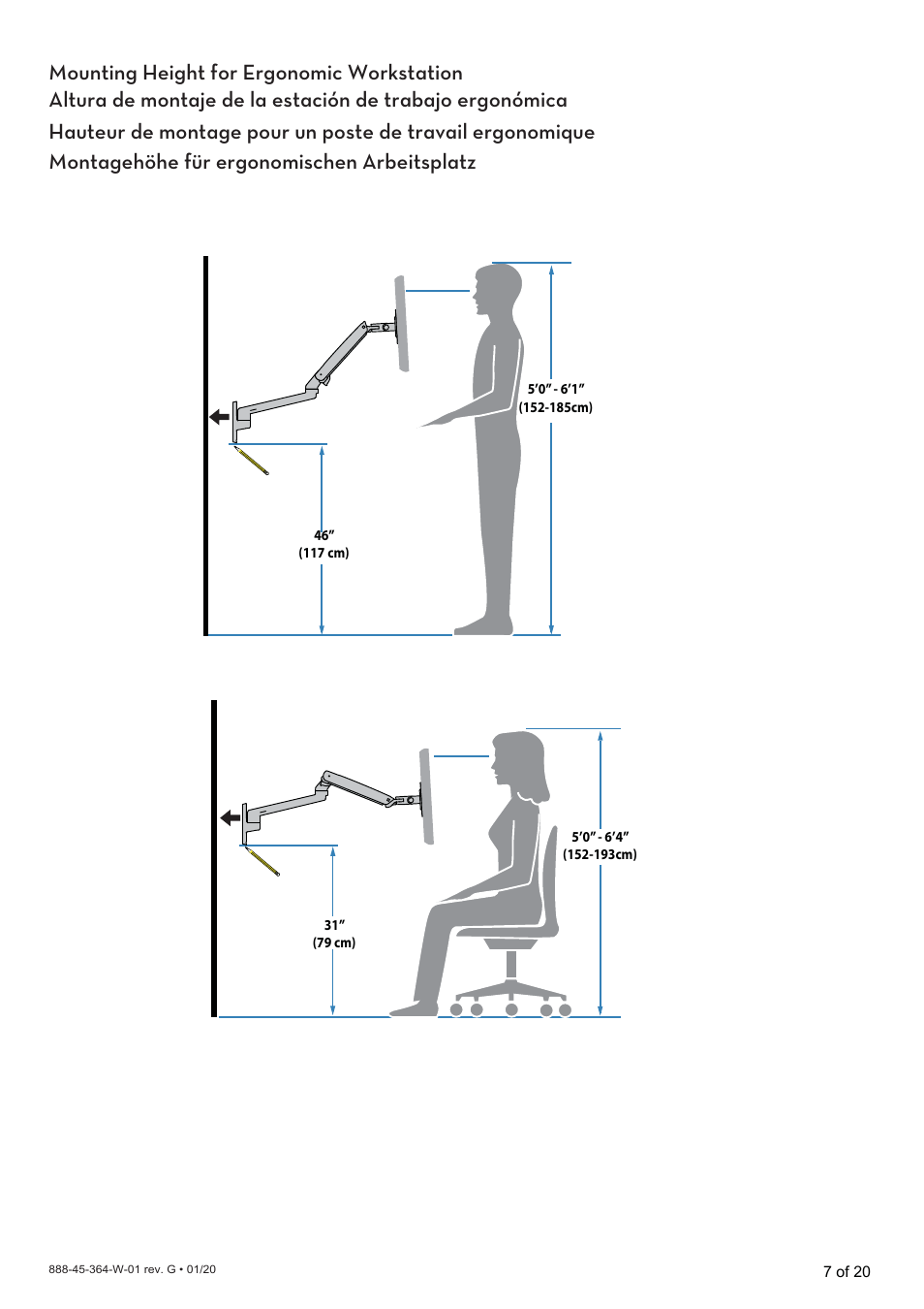 Ergotron MXV Wall Monitor Arm for Displays up to 34" (Matte Black) User Manual | Page 7 / 40