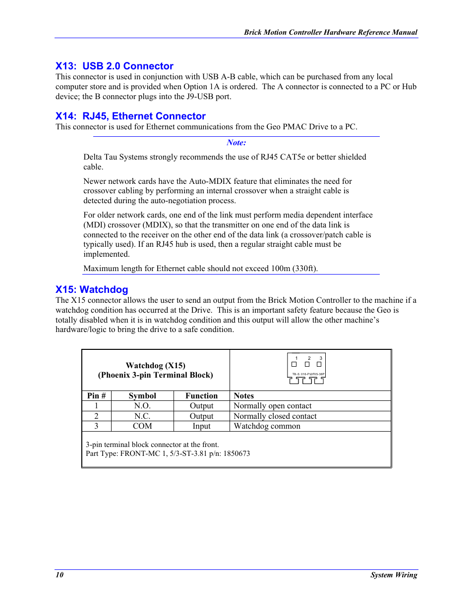 X13: usb 2.0 connector, X14: rj45, ethernet connector, X15: watchdog | Delta Tau 5xx-603869-xUxx User Manual | Page 18 / 50