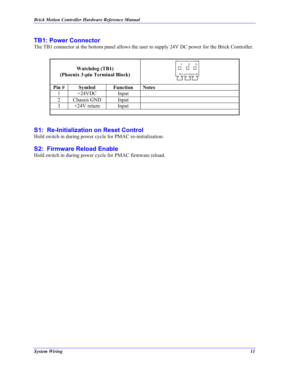 Tb1: power connector, S1: re-initialization on reset control, S2: firmware reload enable | Delta Tau 5xx-603869-xUxx User Manual | Page 19 / 50