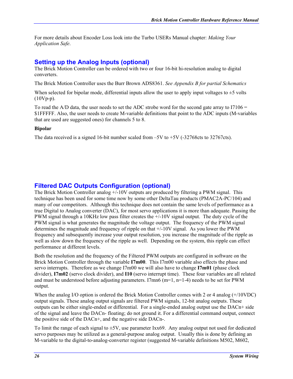 Setting up the analog inputs (optional), Filtered dac outputs configuration (optional) | Delta Tau 5xx-603869-xUxx User Manual | Page 34 / 50