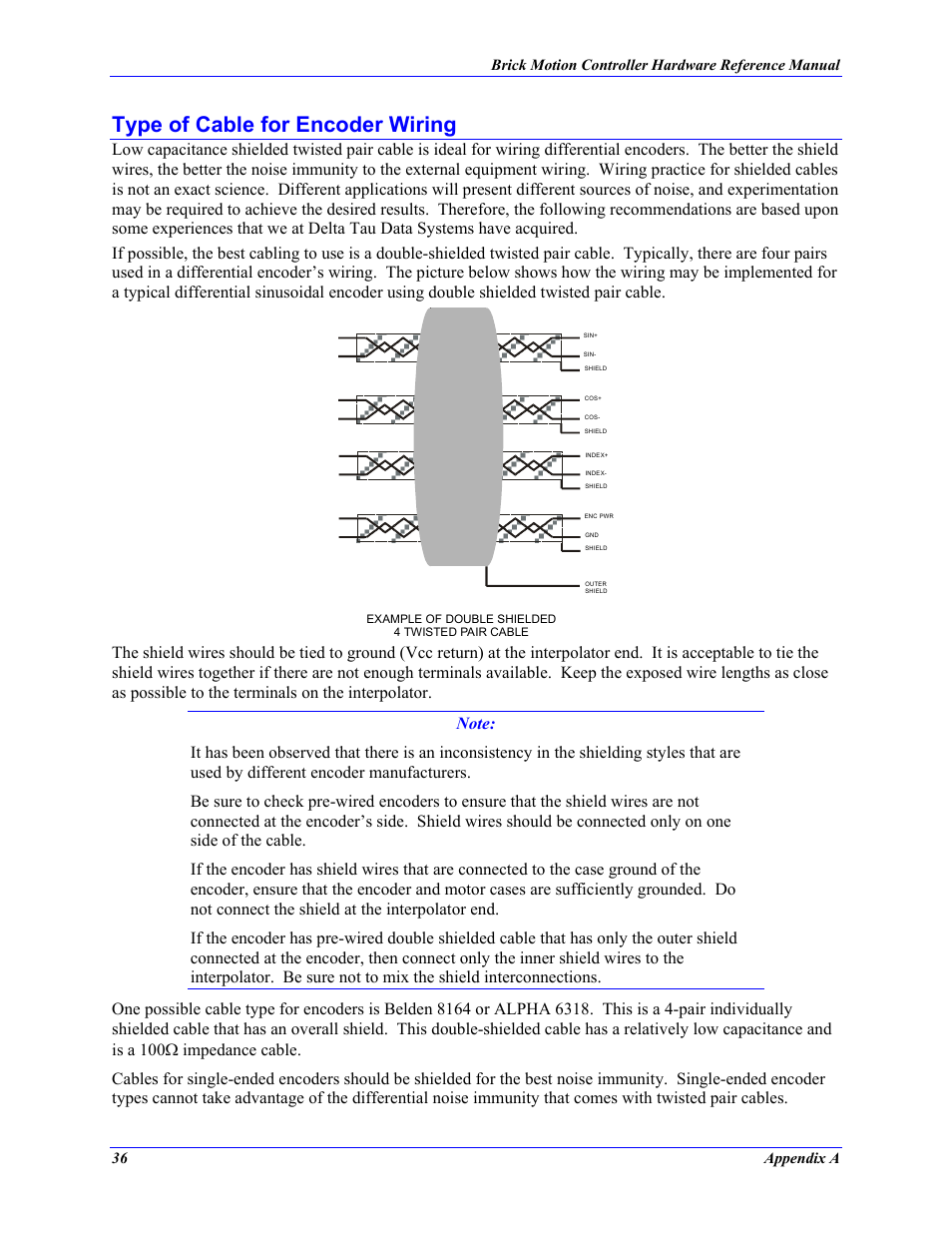 Type of cable for encoder wiring | Delta Tau 5xx-603869-xUxx User Manual | Page 44 / 50