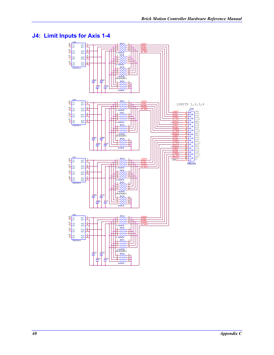 J4: limit inputs for axis 1-4, Limits 1,2,3,4 | Delta Tau 5xx-603869-xUxx User Manual | Page 48 / 50