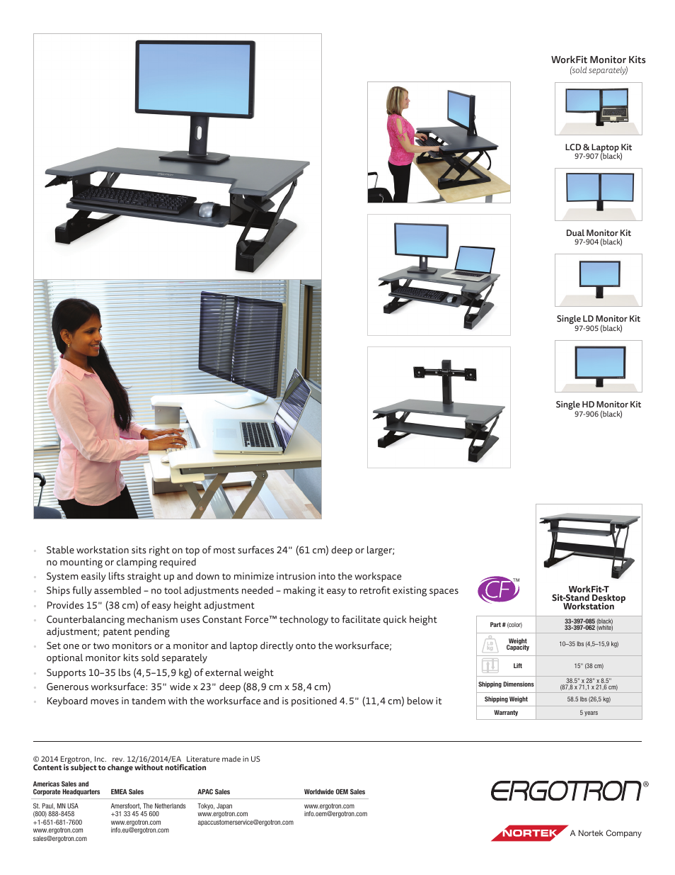 Ergotron WorkFit-T Sit-Stand Desktop Workstation (Black) User Manual | Page 2 / 2