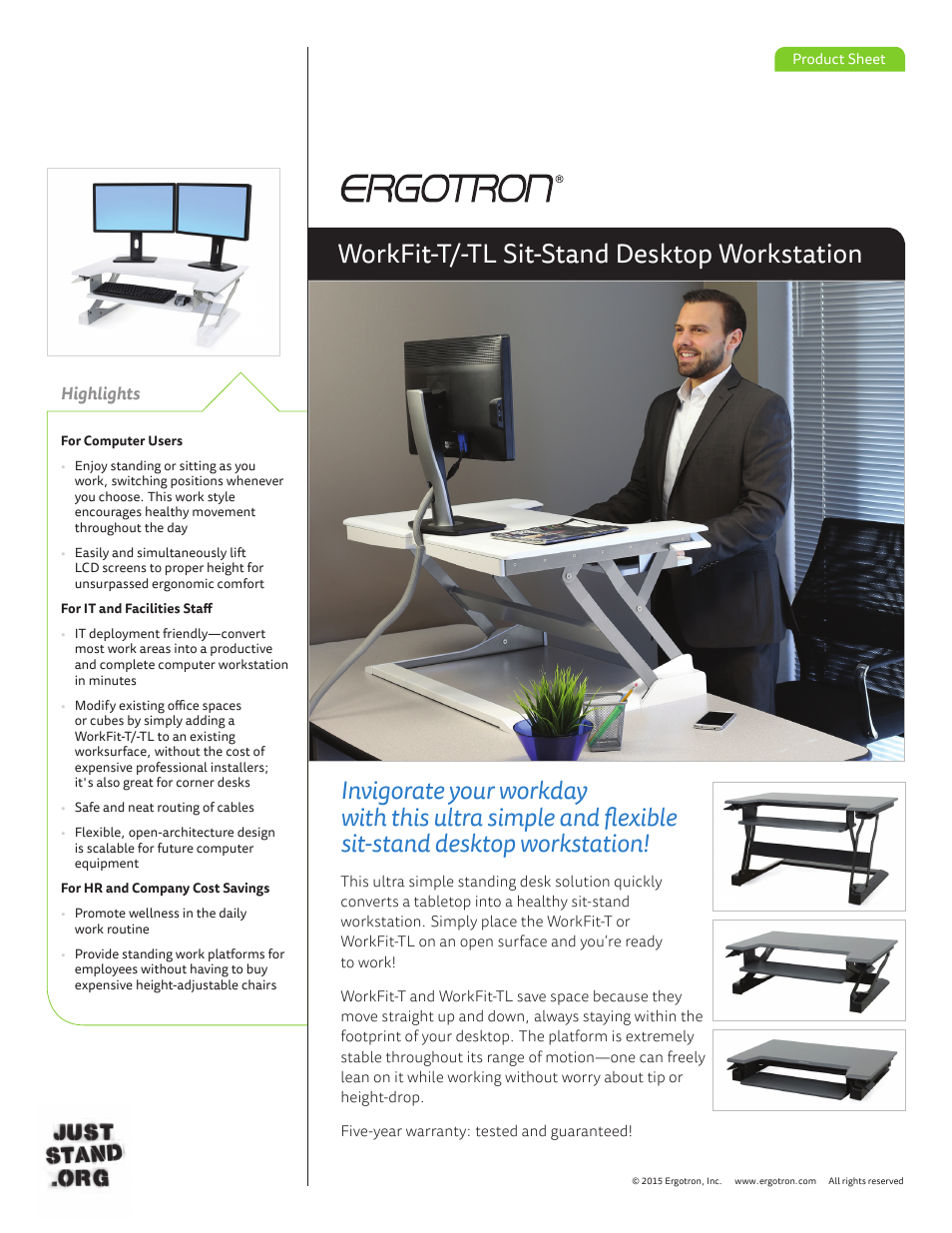 Ergotron WorkFit-TL Sit-Stand Desktop Workstation (Black) User Manual | 2 pages