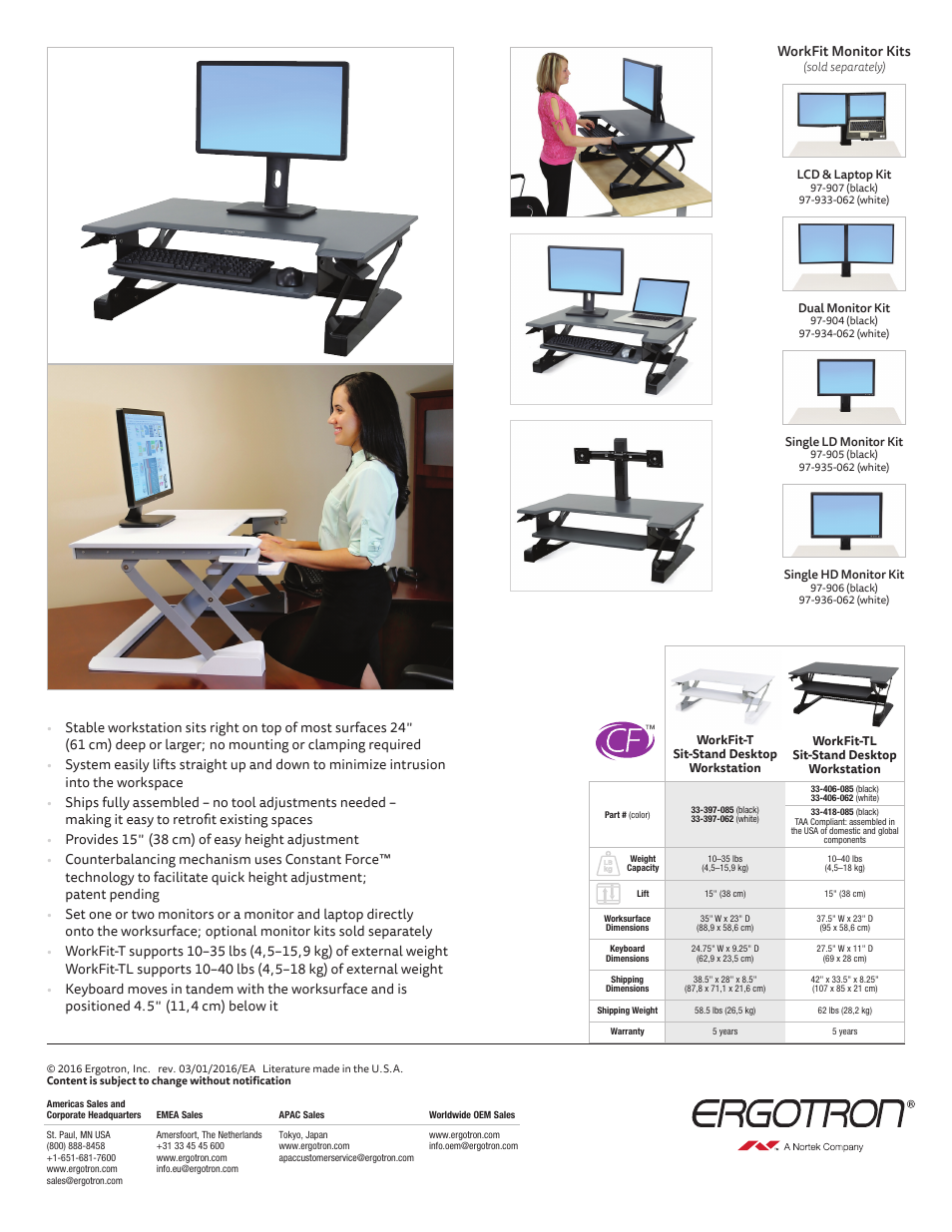 Ergotron WorkFit-TL Sit-Stand Desktop Workstation (Black) User Manual | Page 2 / 2