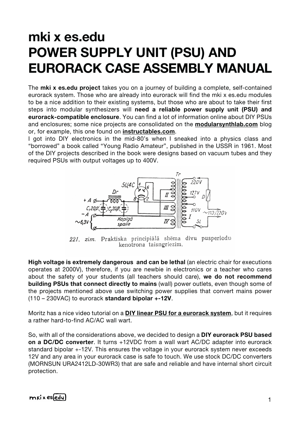 Erica Synths DIY Eurorack Case and Power Supply Kit for EDU Modular System (84 HP) User Manual | 12 pages