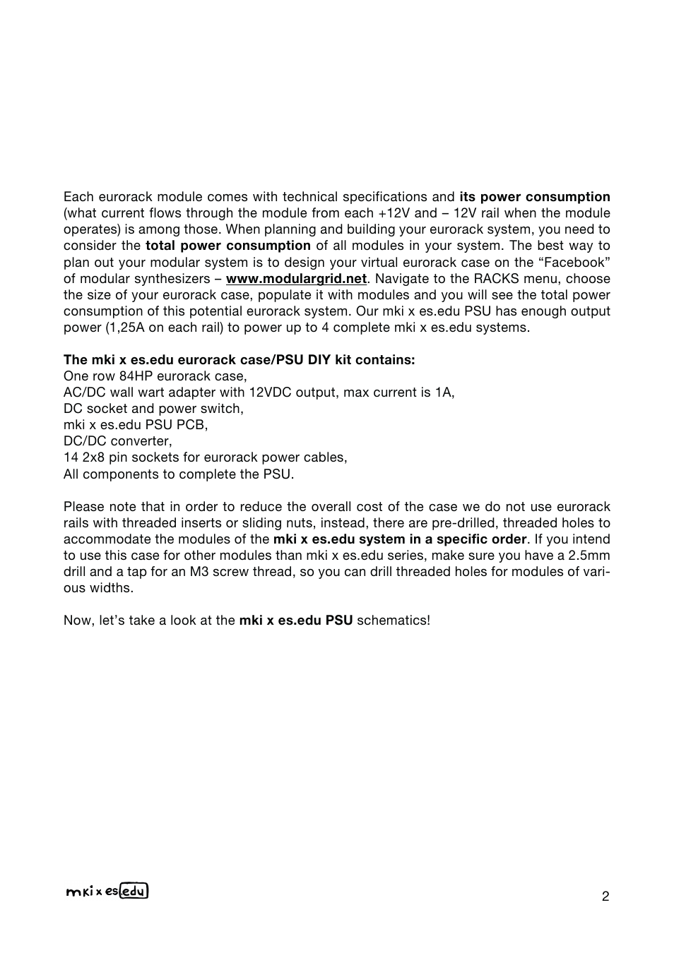 Erica Synths DIY Eurorack Case and Power Supply Kit for EDU Modular System (84 HP) User Manual | Page 2 / 12
