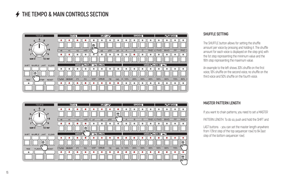 Shuffle setting master pattern length | Erica Synths PERKONS HD-01 Drum Machine Synthesizer User Manual | Page 16 / 36