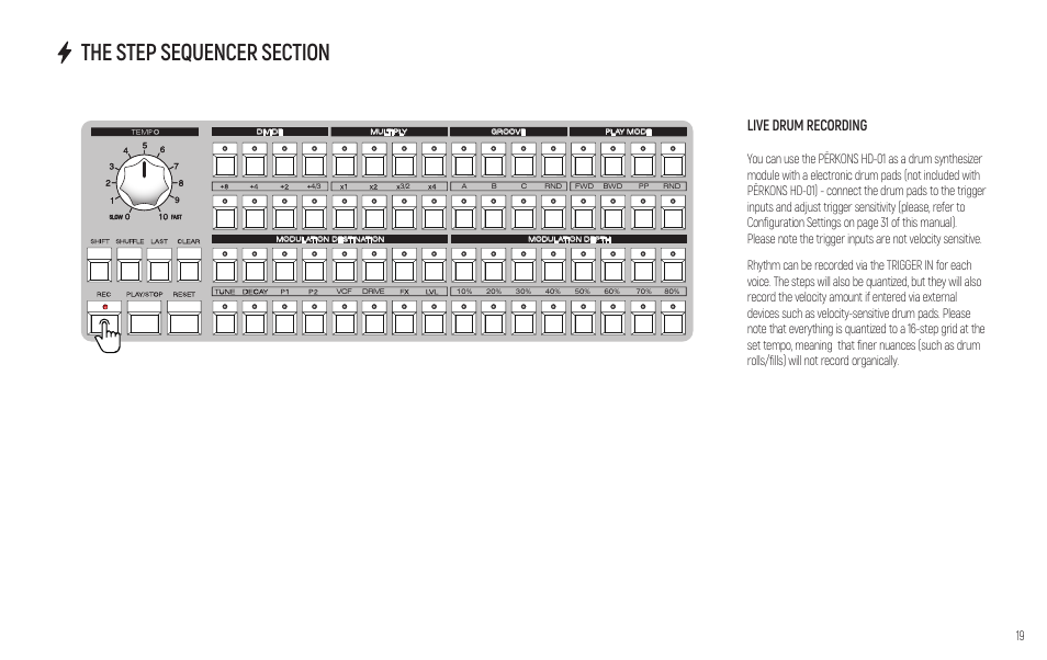 Live drum recording | Erica Synths PERKONS HD-01 Drum Machine Synthesizer User Manual | Page 19 / 36