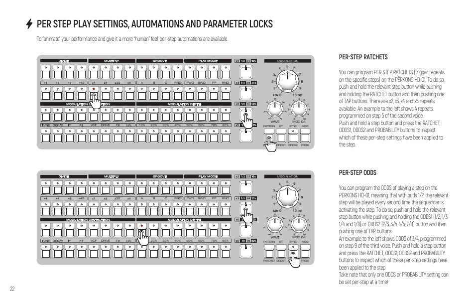 Per-step ratchets, Per-step odds | Erica Synths PERKONS HD-01 Drum Machine Synthesizer User Manual | Page 22 / 36