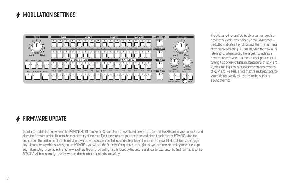 Modulation settings firmware update | Erica Synths PERKONS HD-01 Drum Machine Synthesizer User Manual | Page 30 / 36