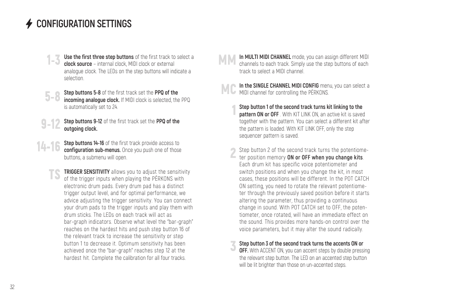 Configuration settings | Erica Synths PERKONS HD-01 Drum Machine Synthesizer User Manual | Page 32 / 36