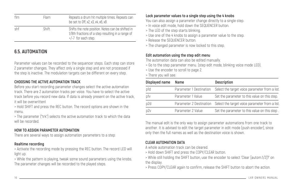 Automation, Pattern, Pattern generator mode | Erica Synths LXR-02 Drum Machine Synthesizer User Manual | Page 16 / 44