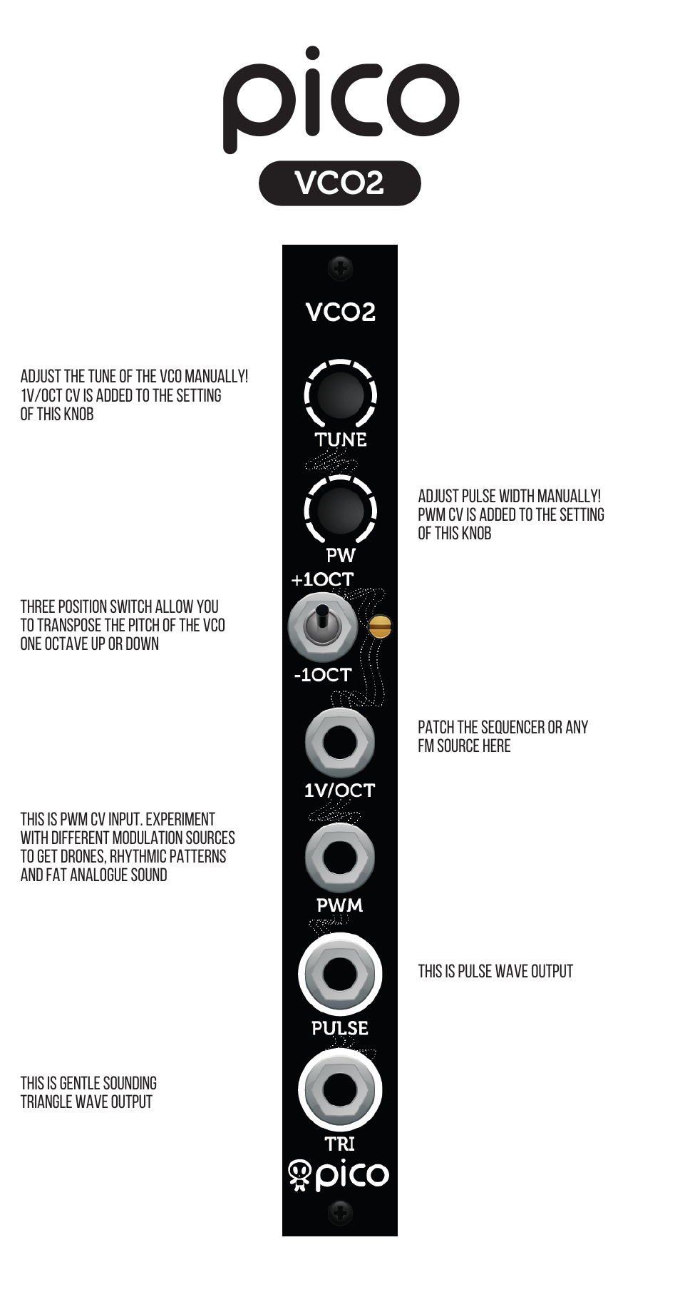 Pico, Vco2 | Erica Synths Pico VCO2 Eurorack Module (3 HP) User Manual | Page 2 / 3