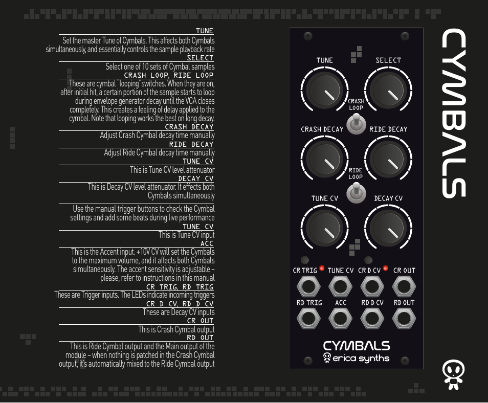 Erica Synths Cymbals Eurorack Module (10 HP) User Manual | 3 pages