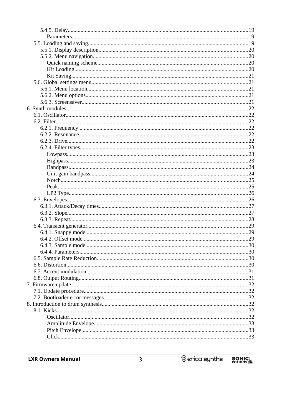 Erica Synths LXR Eurorack Drum Module (28 HP) User Manual | Page 3 / 39