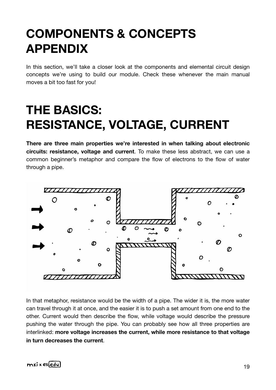 Components & concepts appendix, The basics: resistance, voltage, current | Erica Synths EDU DIY Mixer Eurorack Module Kit User Manual | Page 19 / 48