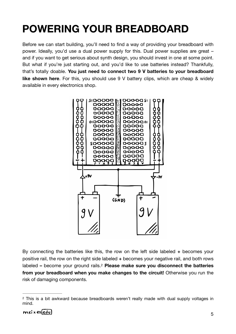 Powering your breadboard | Erica Synths EDU DIY EG Eurorack Module Kit User Manual | Page 5 / 54