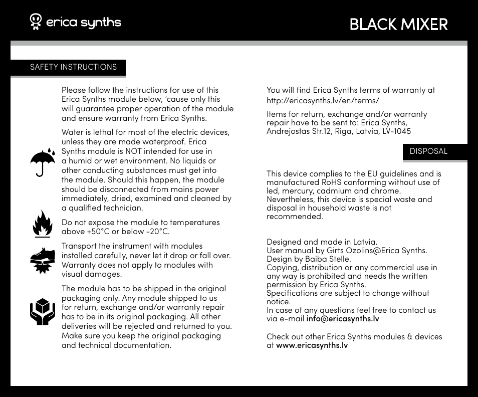 Black mixer | Erica Synths Black Stereo Mixer V3 Eurorack Module (10 HP) User Manual | Page 2 / 2