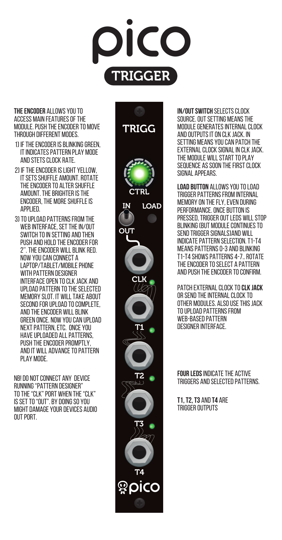 Pico, Trigger, Trigg | Erica Synths Pico Trigger Eurorack Module (3 HP) User Manual | Page 2 / 4