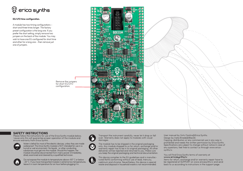 Safety instructions | Erica Synths Black Dual ASR EG Eurorack Module User Manual | Page 2 / 2