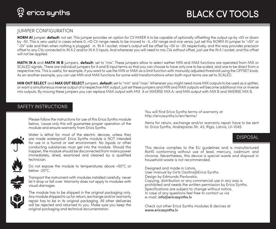 Black cv tools | Erica Synths Black CV Tools Mixer, Scaler, Waveshaper Eurorack Module User Manual | Page 2 / 2