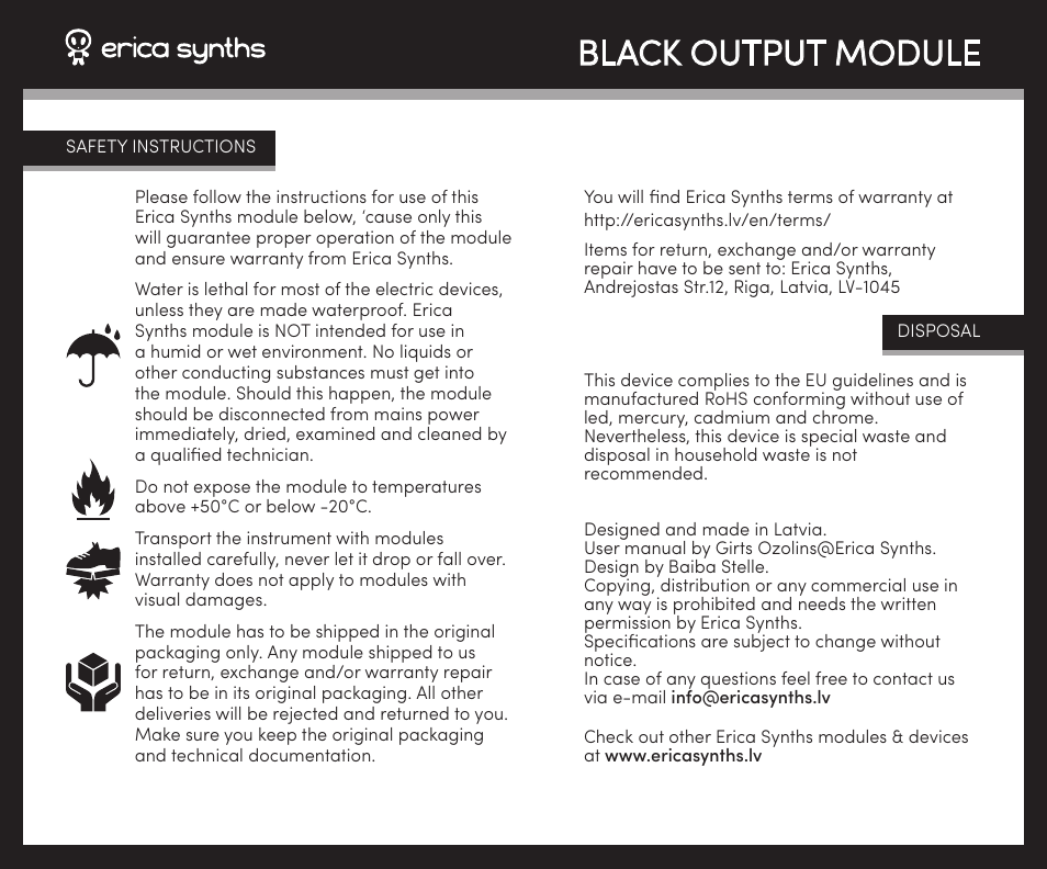 Black output module | Erica Synths Black Output V2 Mixer and Stereo Panner Eurorack Module (14 HP) User Manual | Page 2 / 2