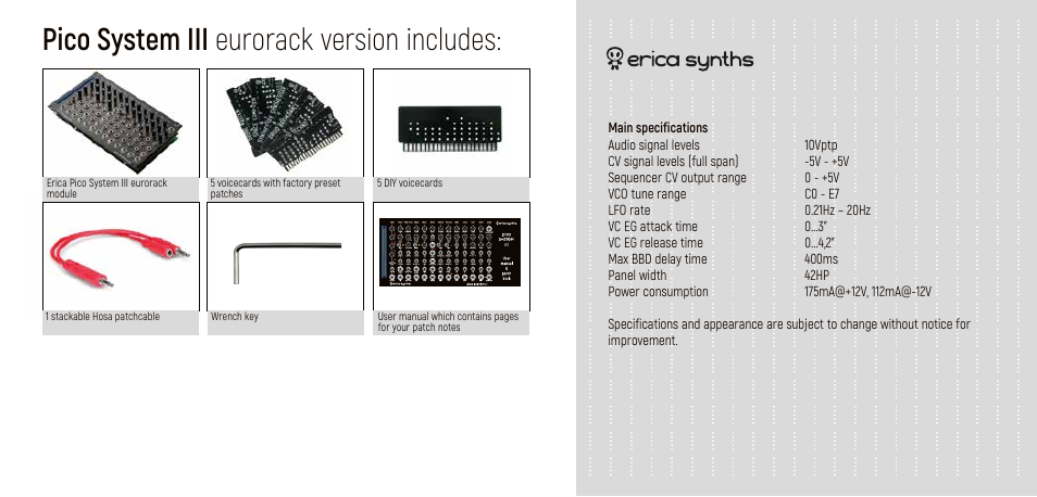 Pico system iii eurorack version includes | Erica Synths Pico System III Eurorack Modular Synthesizer System (Eurorack Module) User Manual | Page 4 / 32