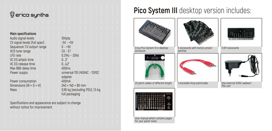 Pico system iii desktop version includes | Erica Synths Pico System III Eurorack Modular Synthesizer System (Eurorack Module) User Manual | Page 5 / 32