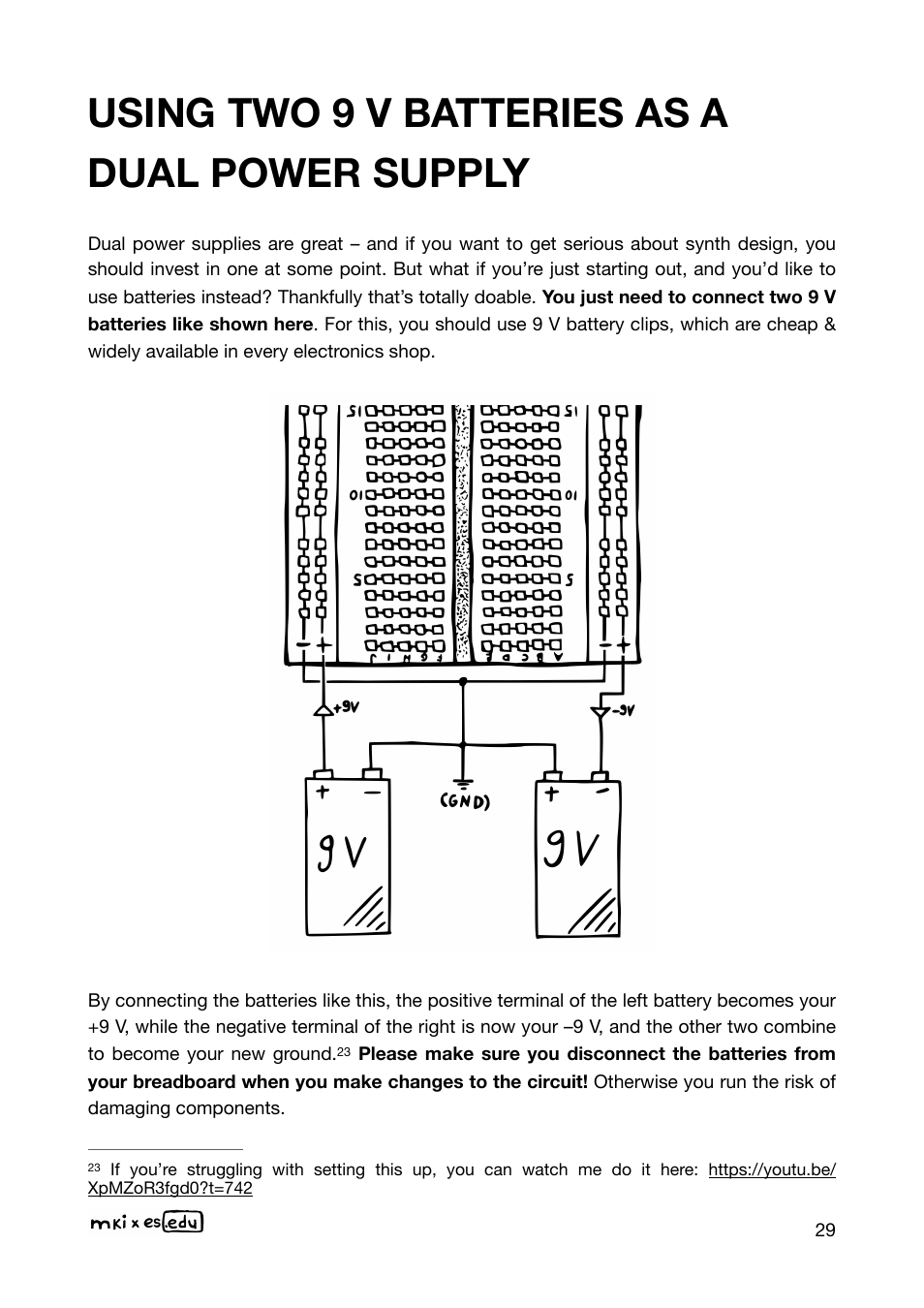 Using two 9 v batteries as a dual power supply | Erica Synths EDU DIY Wavefolder Eurorack Module Kit User Manual | Page 29 / 55