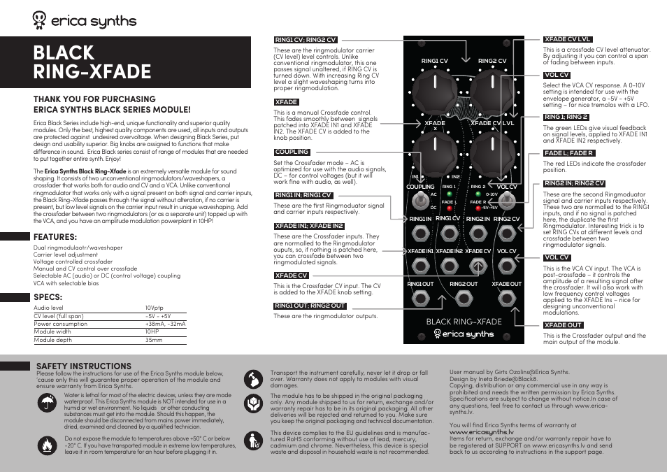 Erica Synths Black Ring-Xfade Eurorack Module (10 HP) User Manual | 1 page