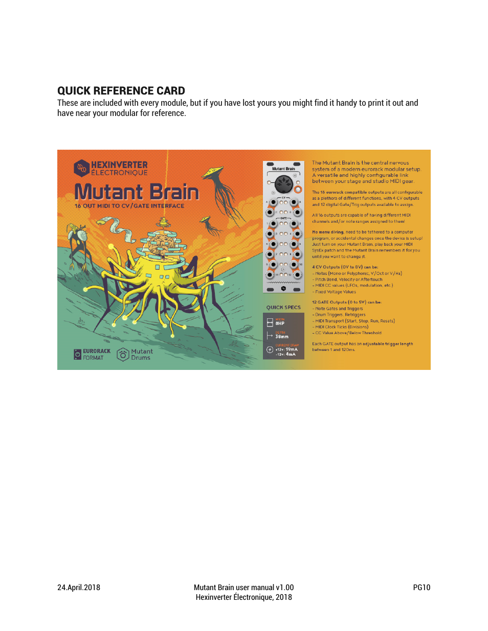 Quick reference card | Erica Synths Hexinverter Mutant Brain MIDI to CV Eurorack Module (8 HP) User Manual | Page 10 / 17