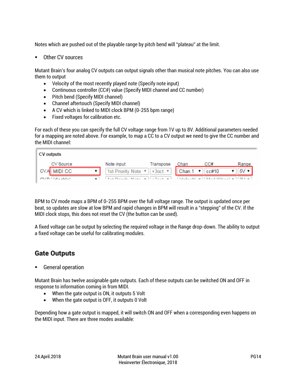 Gate outputs | Erica Synths Hexinverter Mutant Brain MIDI to CV Eurorack Module (8 HP) User Manual | Page 14 / 17