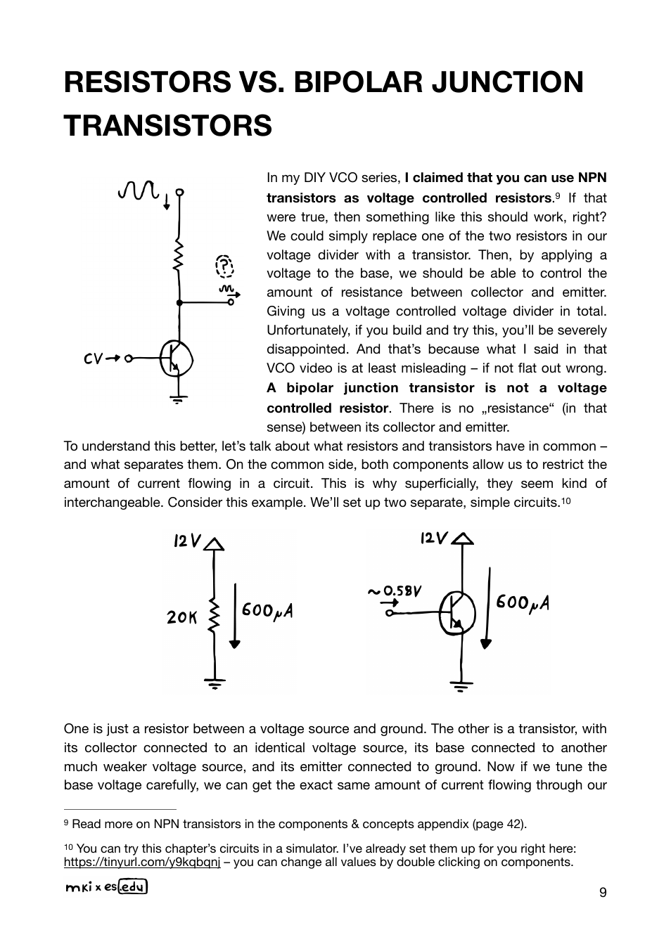 Resistors vs. bipolar junction transistors | Erica Synths EDU DIY Dual VCA Eurorack Module Kit User Manual | Page 9 / 60