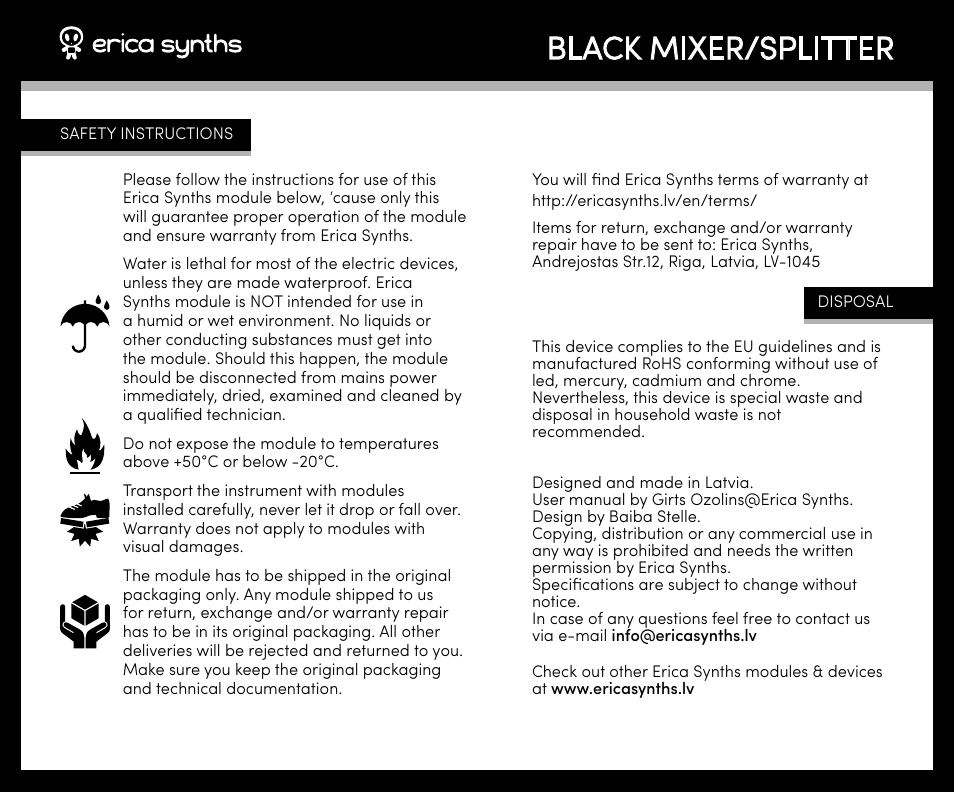 Black mixer/splitter | Erica Synths Black Mixer/Splitter V2 Eurorack Module (4 HP) User Manual | Page 2 / 2