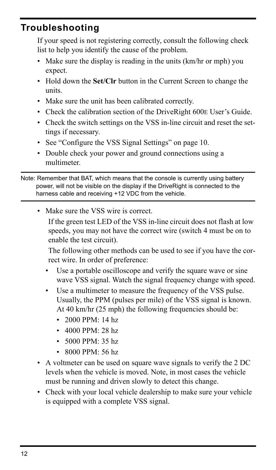 Troubleshooting | DAVIS DriveRight 600E VSS Installation Guide (8126VSS) User Manual | Page 14 / 16