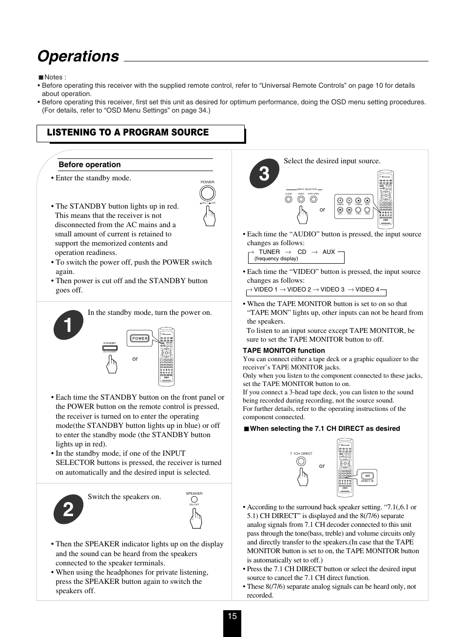 Operations, Listening to a program source | DTS RV4700 DTS-ES User Manual | Page 15 / 50
